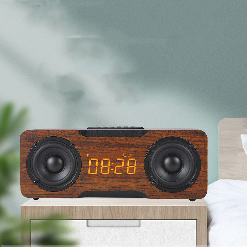 Altavoz Bluetooth con reloj de madera, función de tarjeta TF de disco U, altavoz de escritorio para el hogar