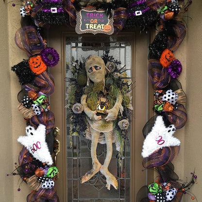 Guirnalda de momia para decoración de puerta de Halloween