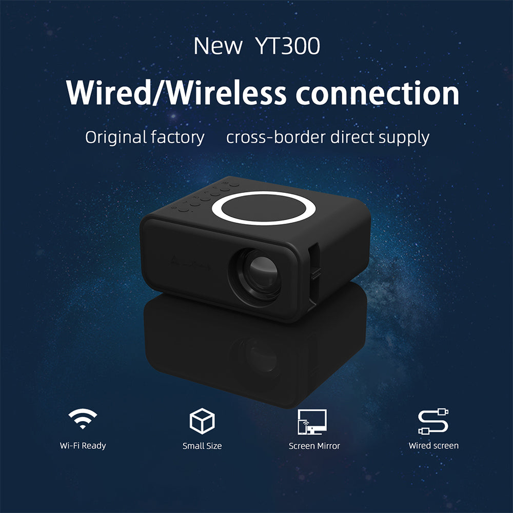 YT300 Mini proyector portátil para el hogar 24 ANSI HD 1080P Proyección de cine en casa móvil con cable e inalámbrico