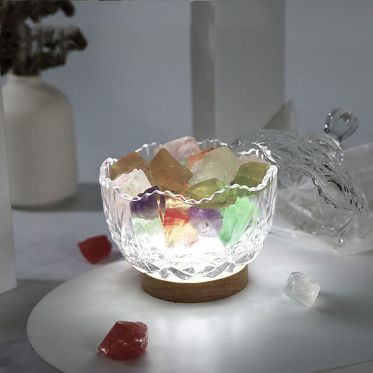 Lámpara de mesa de cristal de piedra mineral de aromaterapia con luz nocturna sin fuego