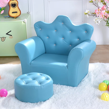 Children's Mini Cute Crown Sofa With Stool