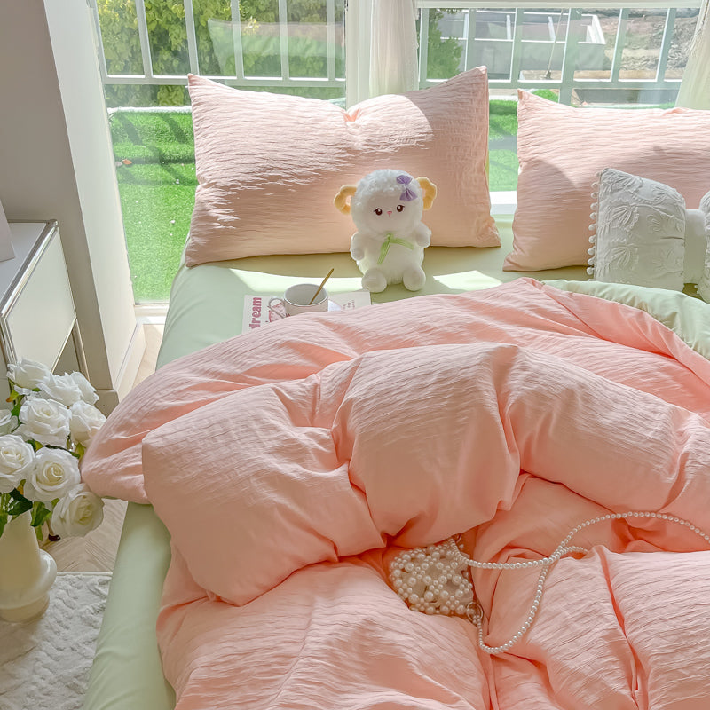 Bubble Yarn Washed Cotton Bed Four-piece Set