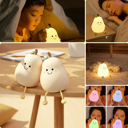 LED Poire Fruit Veilleuse USB Rechargeable Gradation Tactile Silicone Lampe de Table Chambre Chevet Décoration Couple Cadeau Boby Lumière 