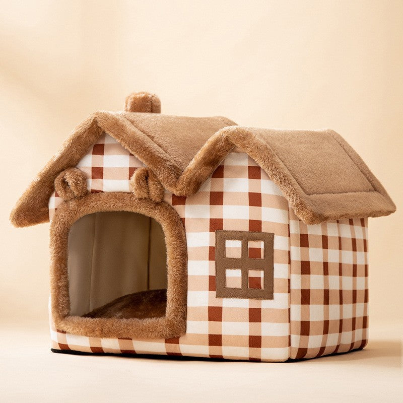 Maison pliable pour chien et chat, lit d'hiver pour chien, niche de sommeil, nid amovible, grotte chaude et fermée, canapé, fournitures pour animaux de compagnie