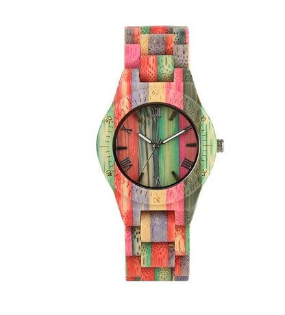 Reloj de pareja tallado en madera de bambú de colores