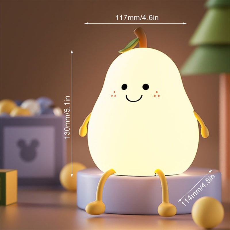 LED Pear Fruit Night Light USB Rechargeable Dimming Touch Silicone Table Lamp Bedroom Bedside Decoration Couple Gift Boby Light