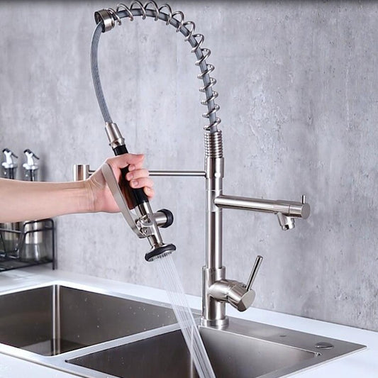 American-style Copper High-pressure Spring Kitchen Faucet