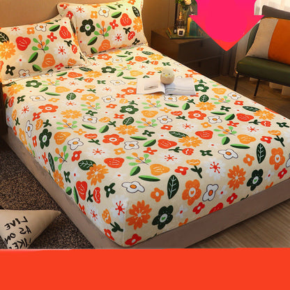 Flannel Bed Sheet One-piece Coral Fleece Plus Velvet Warm Non-slip Fixed Bed Cover