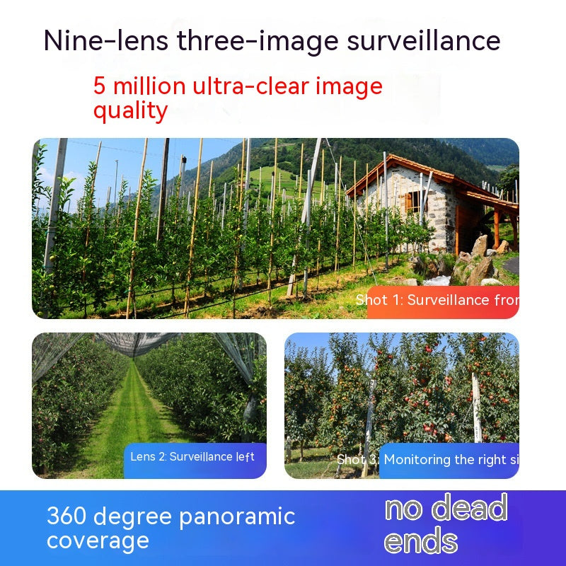 Caméra haute définition panoramique sans fil extérieure à neuf yeux