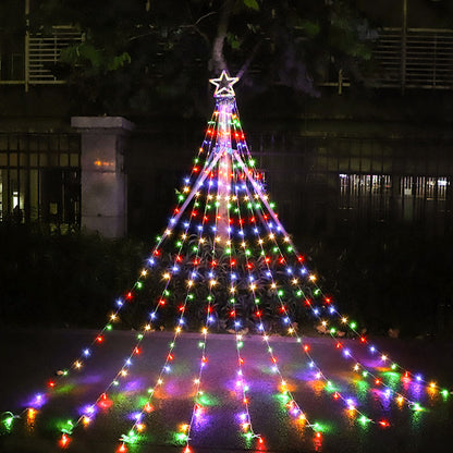 Luz LED en cascada con estrella de cinco puntas para decorar el patio al aire libre