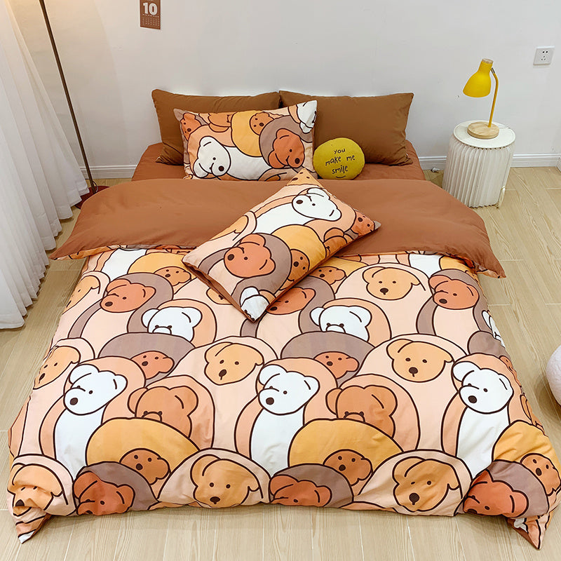 Cotton Four-piece Set Girl Heart Cartoon Pure Cotton Bed Linen Duvet Cover Bed