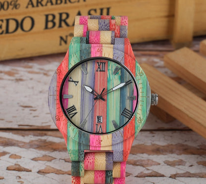 Reloj de pareja tallado en madera de bambú de colores