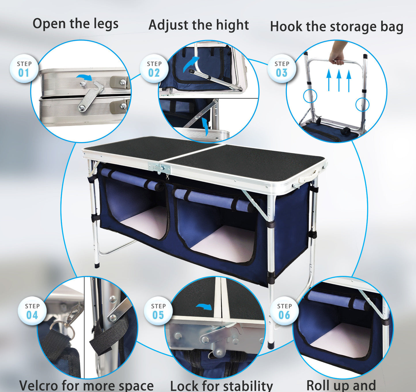 Mesa plegable para acampar popular con gabinete de tela