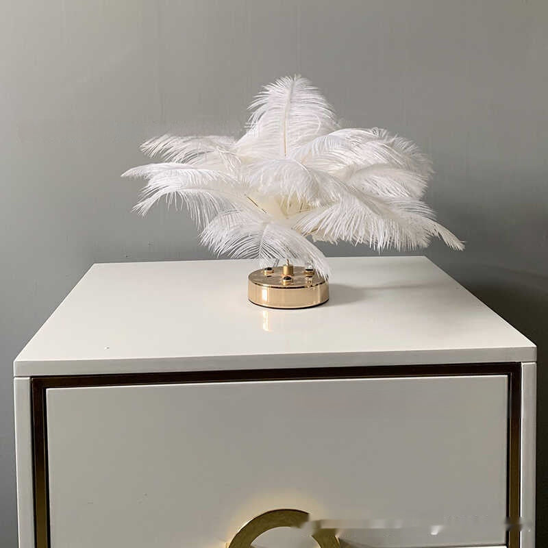 Lampe de Table en plumes véritables, mobilier doux au toucher, lampe décorative pour la maison