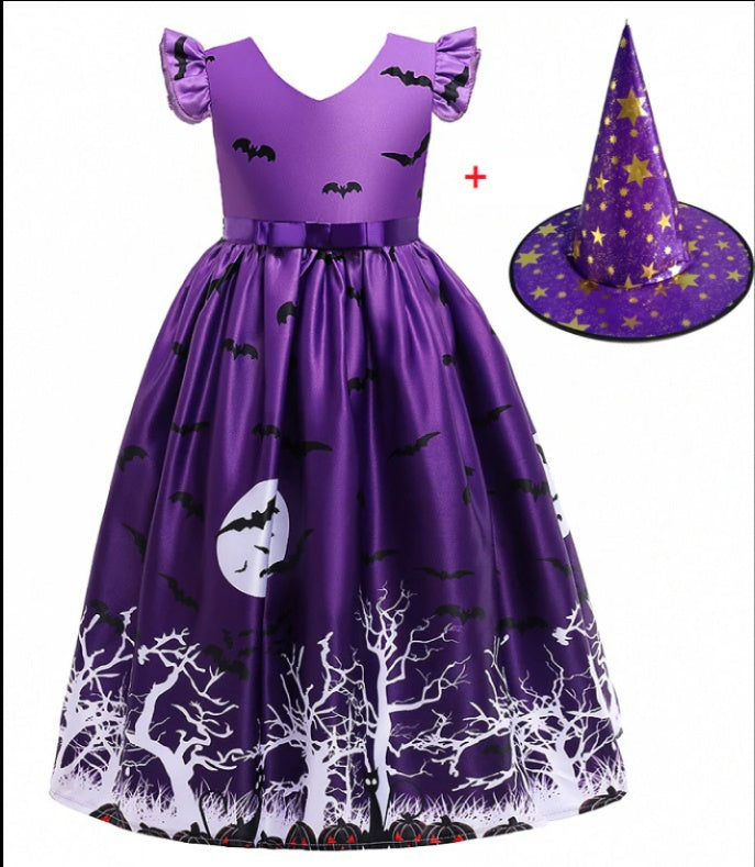 Robe de princesse d'Halloween en maille imprimée d'Halloween