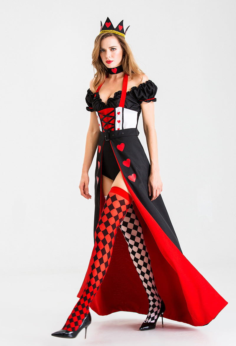 Costume d'Halloween uniforme de la reine du cœur de pêche rouge