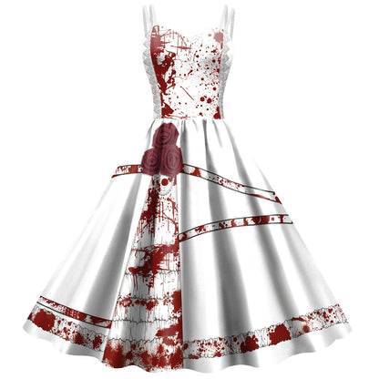 Halloween Skirt Women's Digital Print Scary Strap Dress