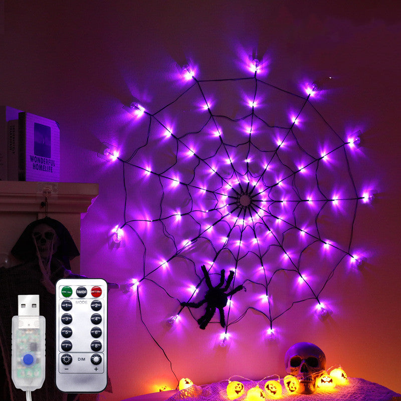 Guirlande lumineuse Led en toile d'araignée pour Halloween, 5v, avec télécommande, 8 Modes, lampe d'ambiance en filet, décoration de fête intérieure et extérieure