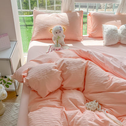 Bubble Yarn Washed Cotton Bed Four-piece Set