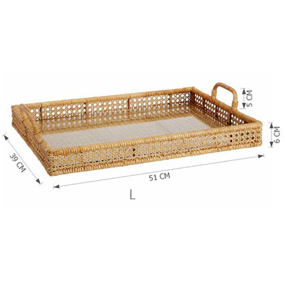 Bandeja de caja de almacenamiento de escritorio de ratán para almacenamiento de mesa de té