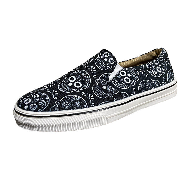 Zapatos planos de lona con estampado informal de calavera de calabaza de Halloween