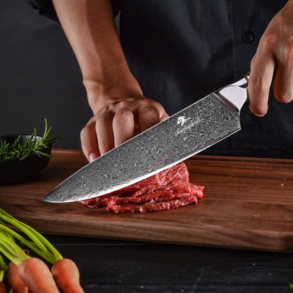 Cuchillo de chef de acero damasco para corte de carne inoxidable