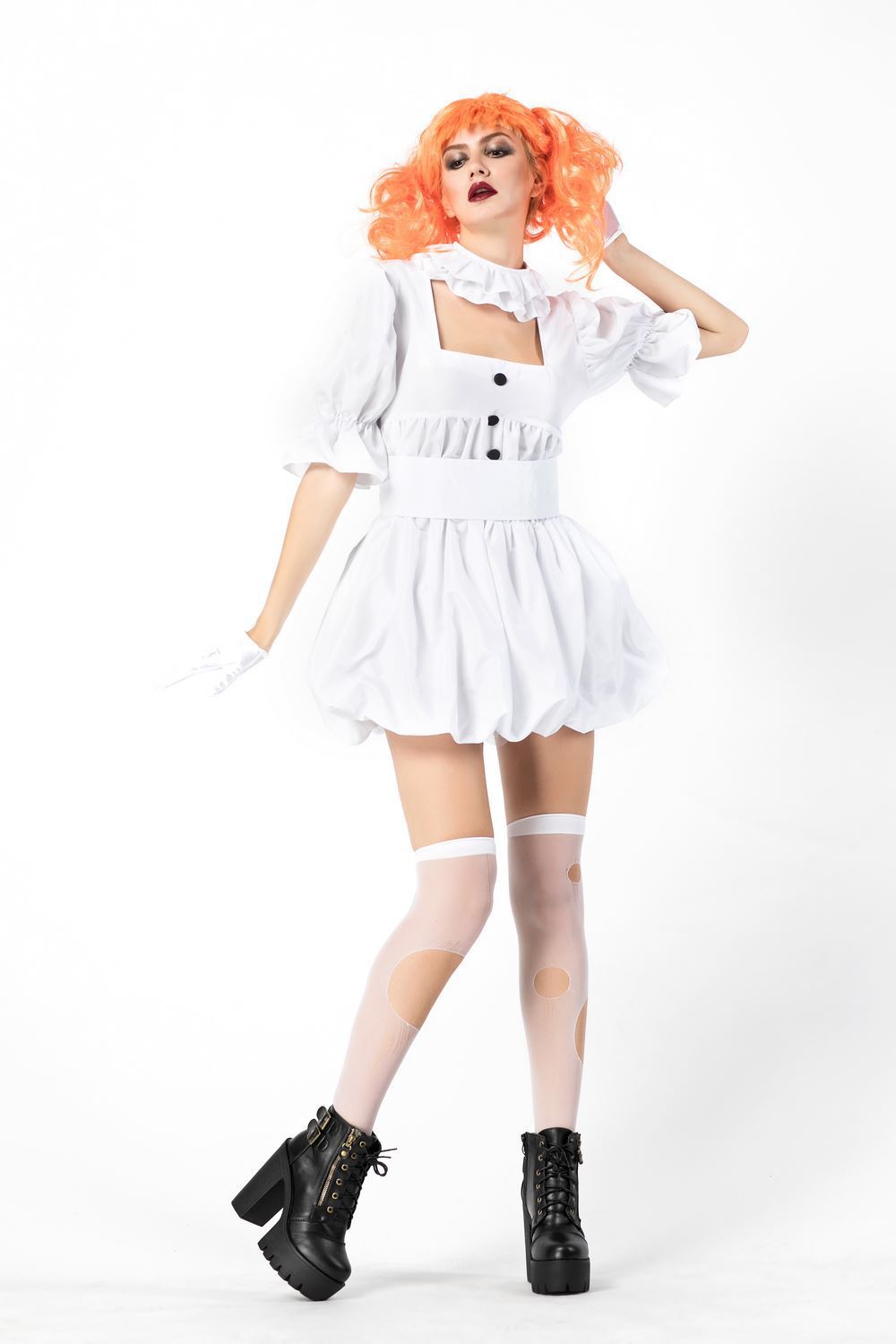 Halloween Ghost Doll Clown Cos Costume White Dress