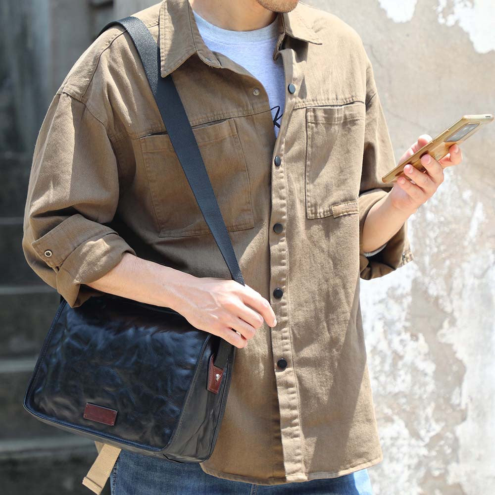 Leisure Fashion Men's Shoulder Bag Vegetable Tanned Leather Messenger