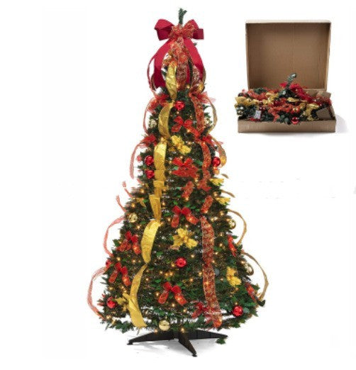 Árbol de Navidad retráctil de PVC de 1,8 m con adornos