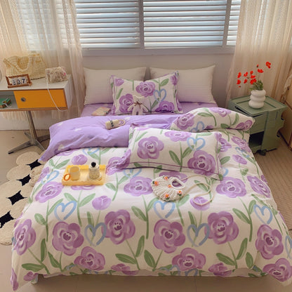 Home Fashion Simple Printing Cotton Bed Four-piece Set