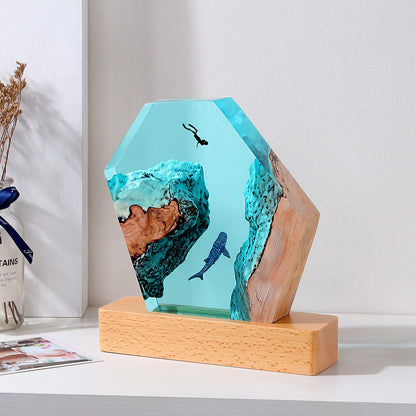 Adornos decorativos de mesa con forma de buzo de ballena y cueva oceánica