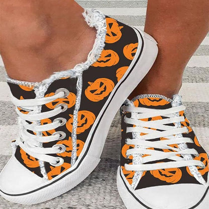 Personnalité Graffiti Halloween Thanksgiving Imprimer Casual Toile Chaussures Femmes