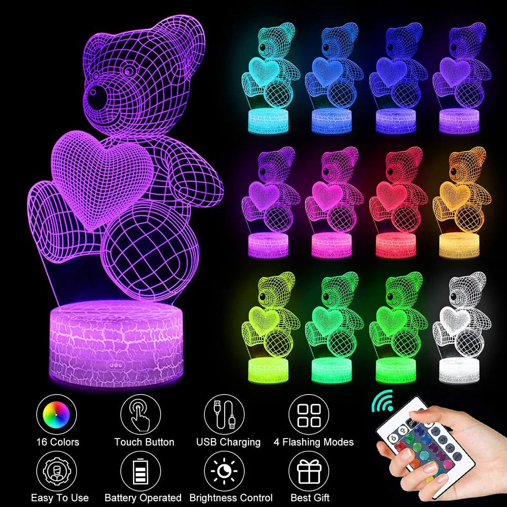 Lampe 3D en acrylique USB LED, veilleuse en forme de néon, décorations de noël pour la maison, chambre à coucher, décor d'anniversaire, cadeaux de saint-valentin