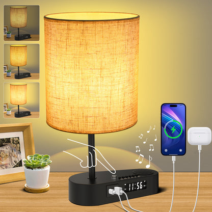 Lampe de table multifonctionnelle en tissu avec réveil Bluetooth