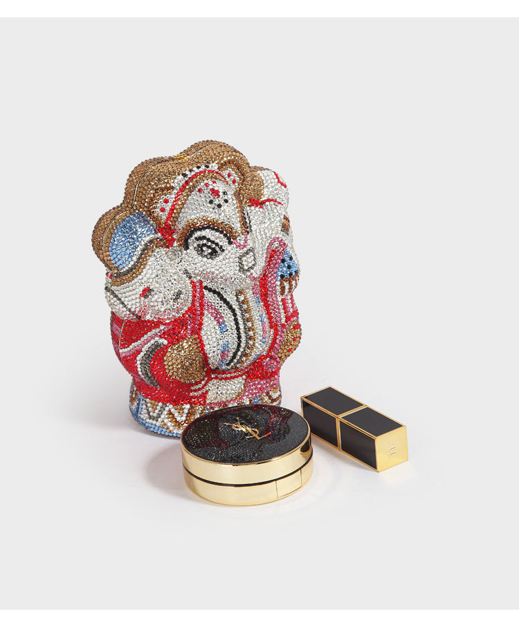 Hand-stuck Diamond Indian God Red Carpet Clutch