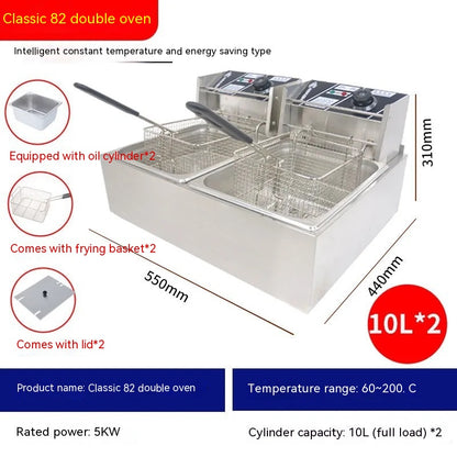 Commercial Deep Frying Pan Stainless Steel Fried Chicken Hamburger Fries Temperature Control Large Capacity