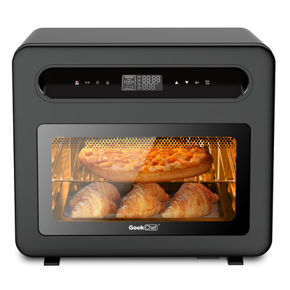 Geek Chef Steam Air Fryer Toast Oven Combo, comptoir de four à convection à vapeur de 26 QT, 50 préréglages de cuisson, avec 6 tranches de pain grillé, pizza 12 po, acier inoxydable noir. Interdit de référencement sur Amazon