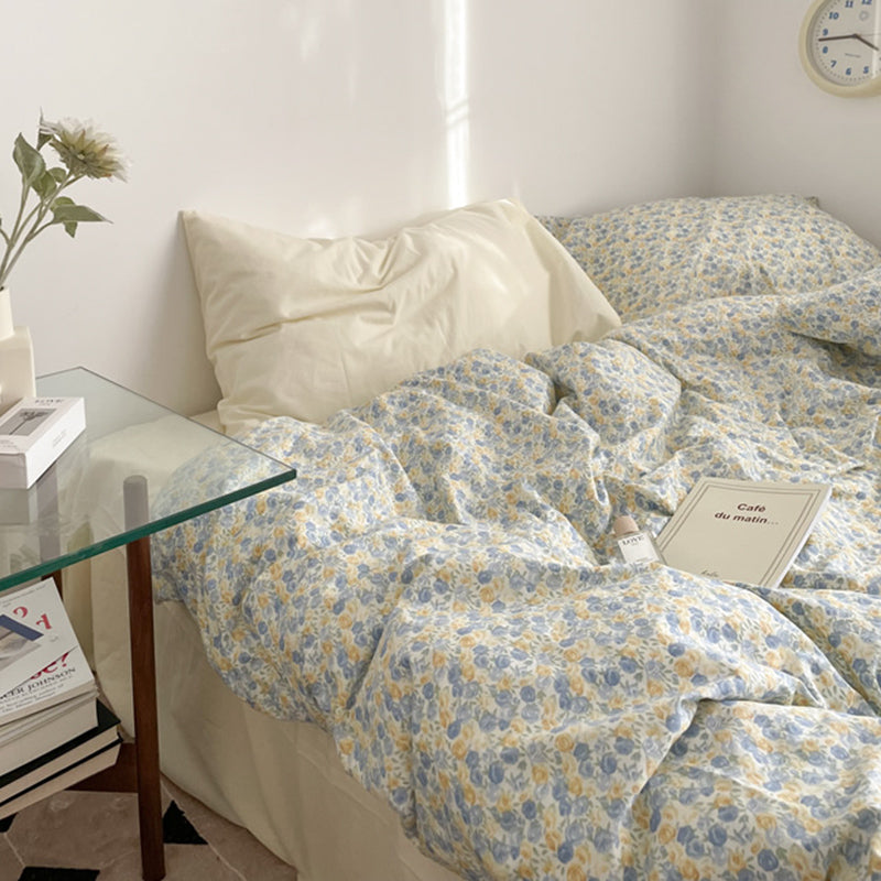 Juego de cama femenino de verano de 4 piezas con cama de algodón floral pequeña para jardín