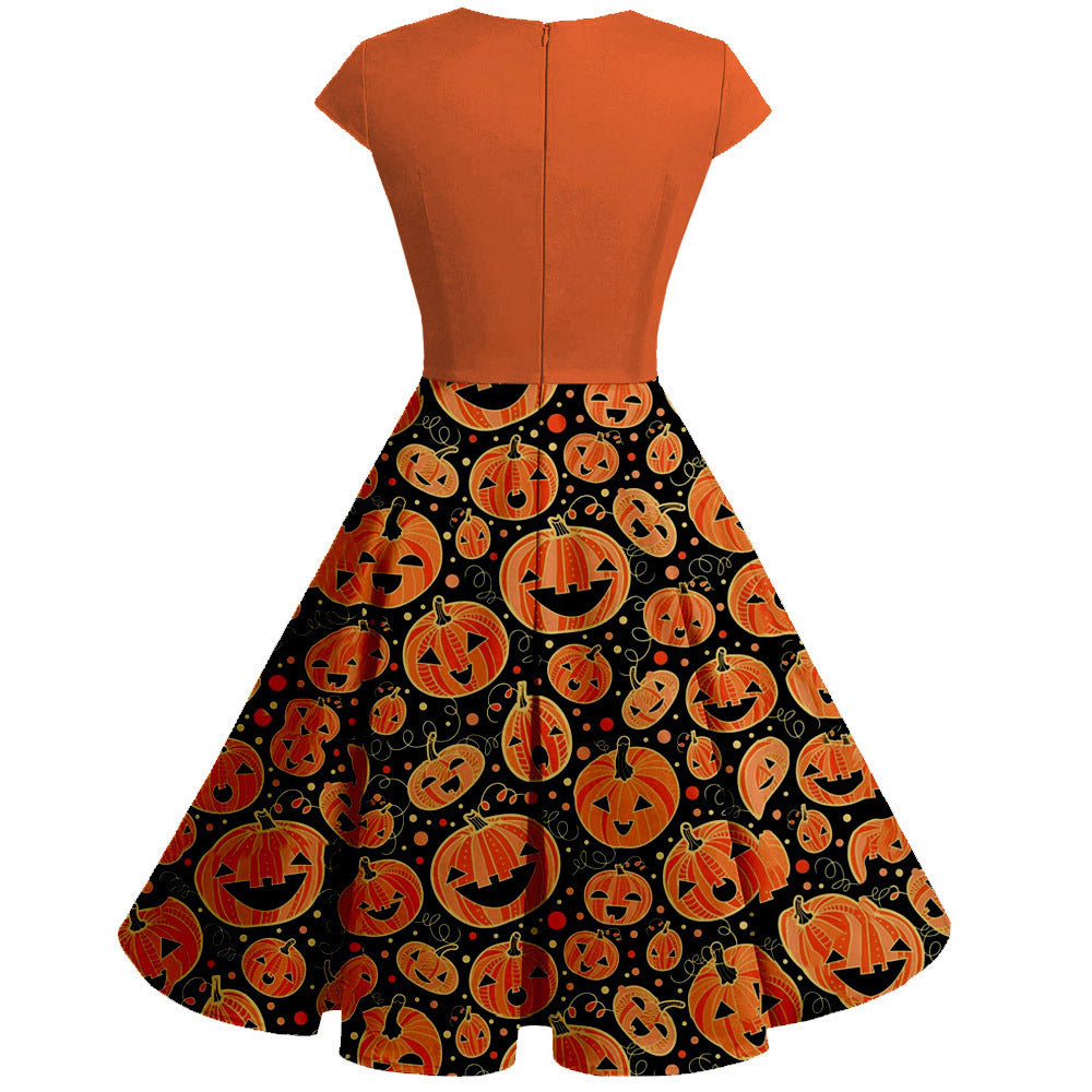 Fashion Lady Halloween Pumpkin Print Dress