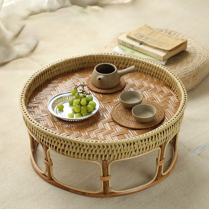 Petite table basse japonaise en rotin de bambou faite à la main pour usage domestique