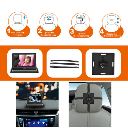 Pantalla plegable de 12-24V para monitorear imágenes de bebés en el coche con cable de alimentación para encendedor de cigarrillos cámara de ocho lámparas de visión nocturna