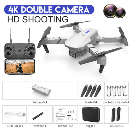 Drone E88 pour photographie aérienne HD 4K, double caméra, jouet d'avion télécommandé