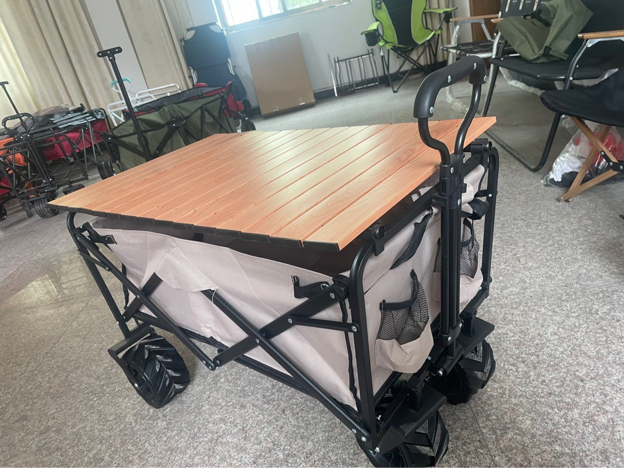 Wooden Grain Trolley Folding Table