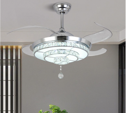 Lampe de ventilateur de plafond invisible en cristal de luxe