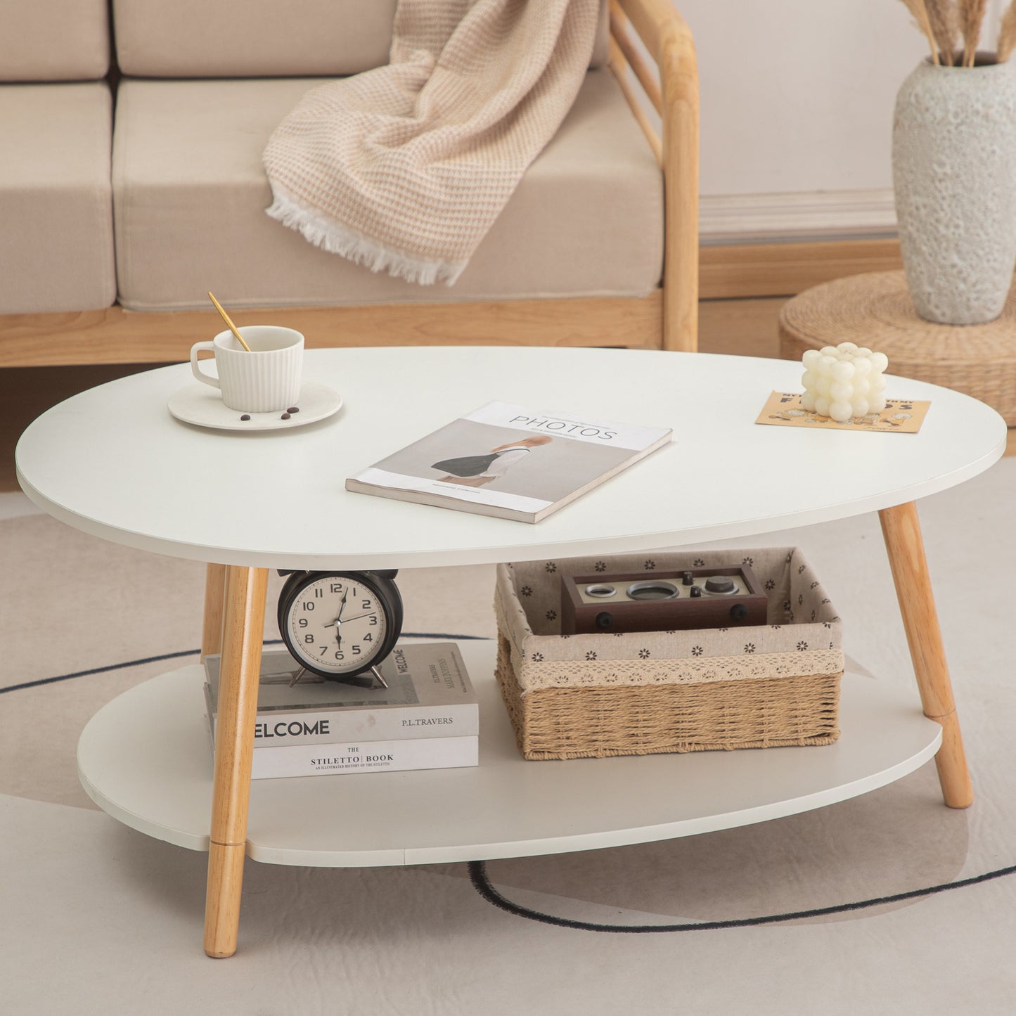 Table à thé ronde Simple et moderne en bois massif, petite famille nordique, légère, de luxe