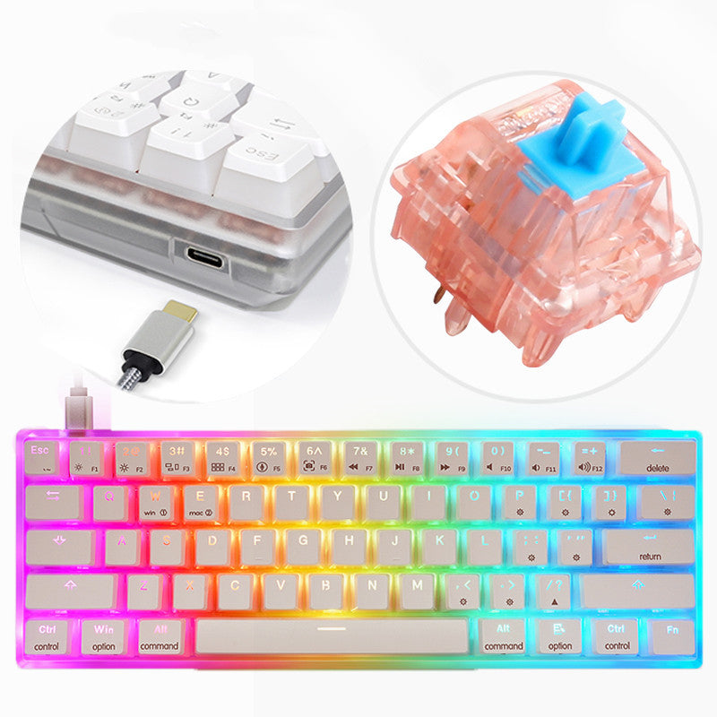 Clavier à axe mécanique filaire, coque transparente, lumières colorées