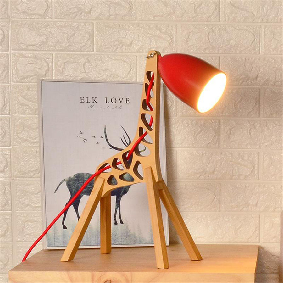 Lampe de bureau pour chambre d'enfant en bois girafe