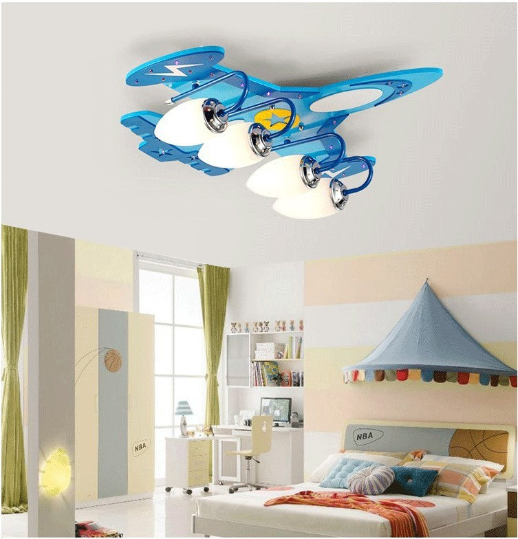 Lámparas de protección ocular de dibujos animados de avión creativo de techo LED para habitación de niños