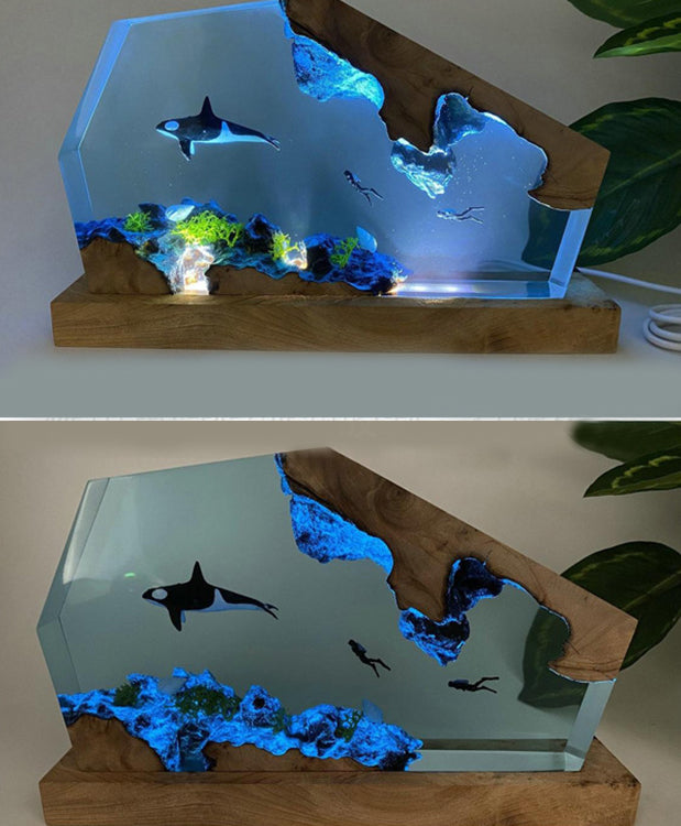 Petite lampe de nuit créative 3D en résine de baleine animale marine