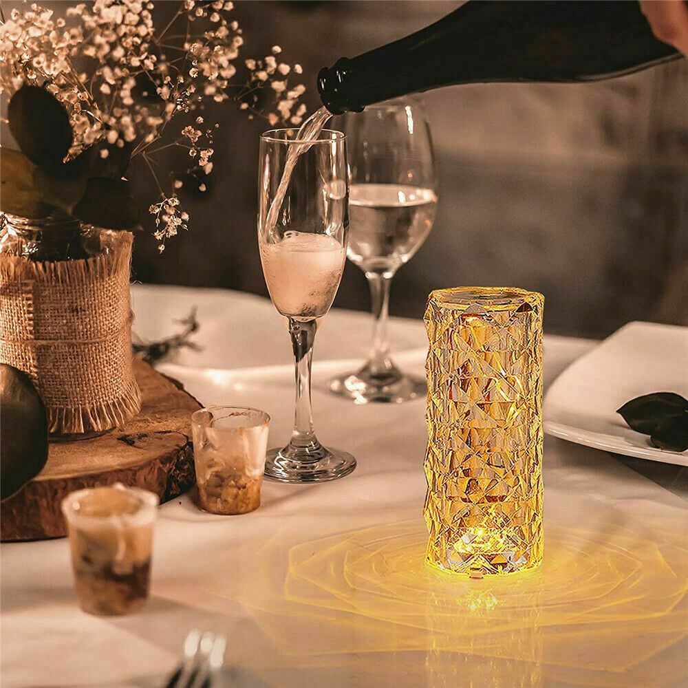 Lampe de table LED en cristal diamant rose veilleuse ambiance tactile et télécommande